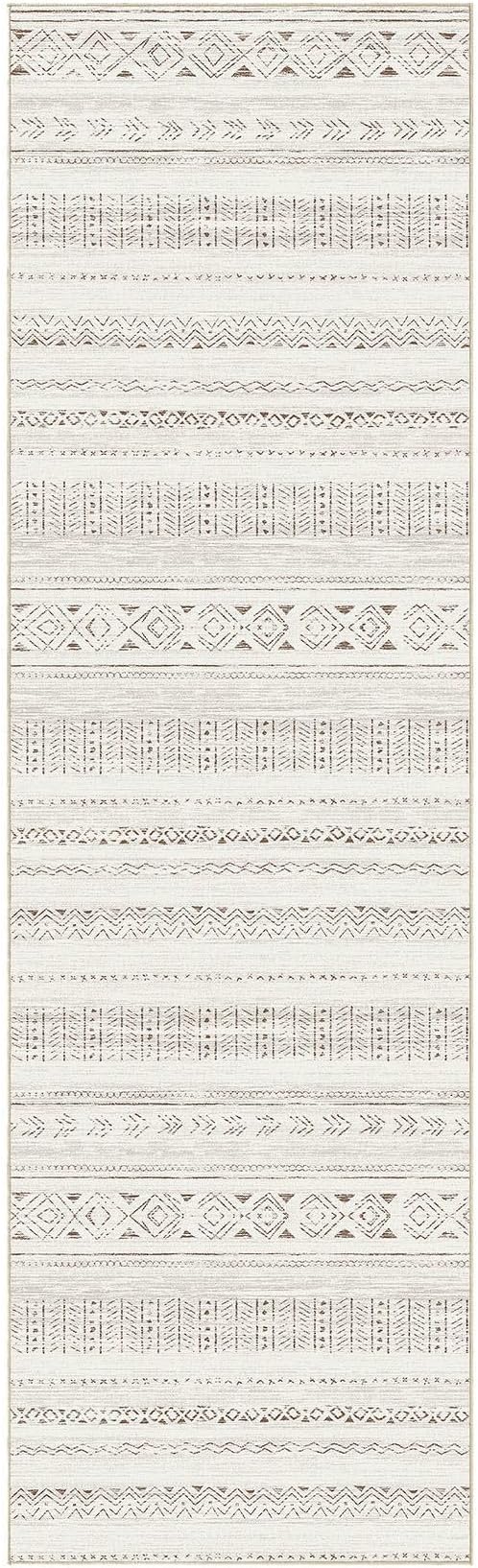 cotiled Hallway 2.6x8 Runner Rugs Washable Boho Rug Brown/Cream | Stain Resistan Indoor Carpet for Entryway Kitchen Laundry Room Bedroom