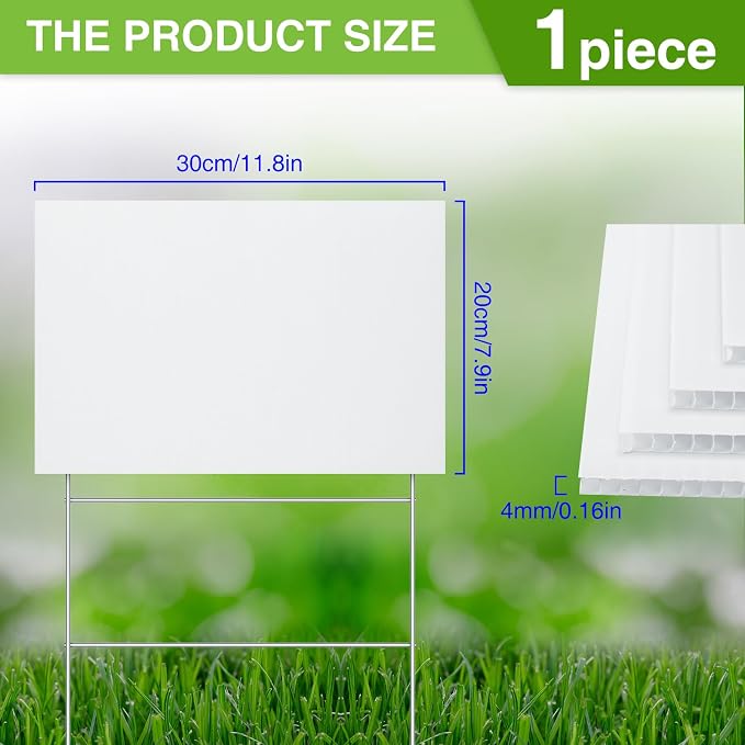 Jetec 24 Pcs Blank Yard Signs with H Stakes 12 x 8 Inches Corrugated Plastic Lawn DIY Double Sided Outdoor Signs for Garage Guidepost Rent Open House Birthday Party Decorations(White)