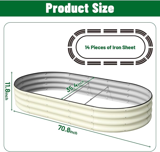 SnugNiture 2 Pcs 6x3x1ft Oval Metal Raised Garden Bed for Vegetables, White