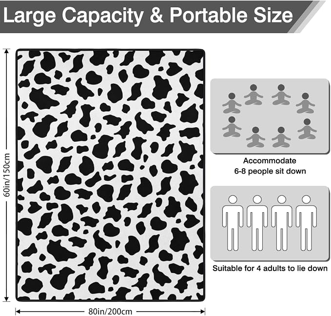 Cow Print Blankets Waterproof Foldable60’‘x80'', Portable Outdoor Picnic Mat Water Resistant for Grass,Padded Lawn & Park Blanket for Camping,Cow Print Stuff