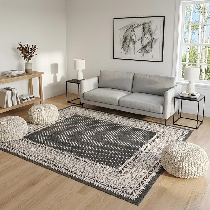Unique Loom Williamsburg Collection Traditional Border with Dotted Center Area Rug, Rectangular 8' 0" x 10' 0", Gray/Beige