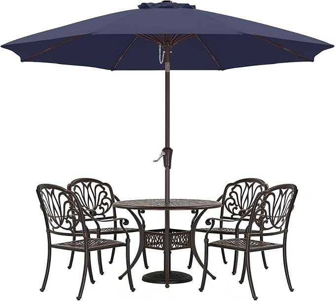 ABCCANOPY 10FT Patio Umbrella with Push Button Tilt and Crank, 8 Ribs UV Protection Pool Umbrella for Garden, Lawn, Deck & Backyard (Navy Blue)