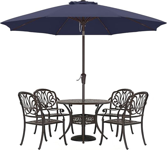 ABCCANOPY 10FT Patio Umbrella with Push Button Tilt and Crank, 8 Ribs UV Protection Pool Umbrella for Garden, Lawn, Deck & Backyard (Navy Blue)