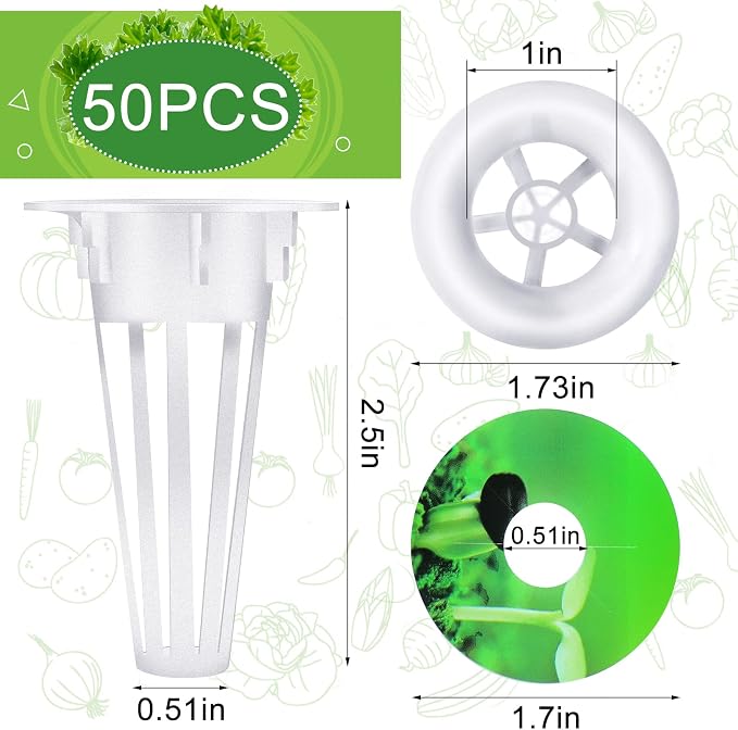 Cunhill 100 Pcs Hydroponic Grow Baskets and Seed Pod Label, 0.5 Inch, White | 0.5 Inch Grow Baskets,50 Hydroponic Grow Baskets & 50 Labels,Compatible with Hydroponic Growing System