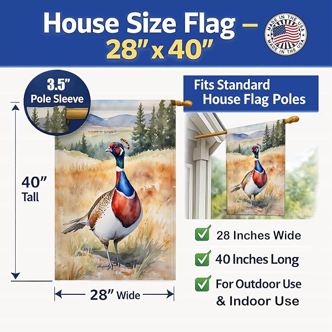 Caroline's Treasures South Dakota Ringnecked Pheasant House Flag Large Porch Sleeve Pole Decorative Outside Yard Banner Artwork Wall Hanging, Polyester, House Size, Multicolor