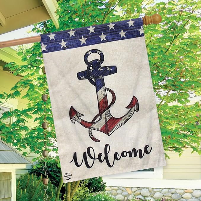 Briarwood Lane Amercian Anchor Burlap House Flag