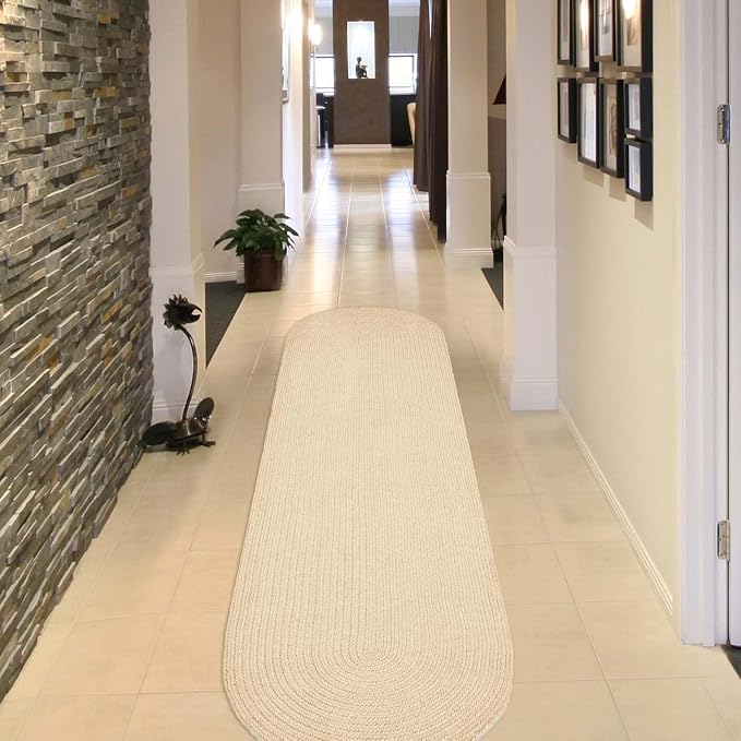 Superior Jute Oval Indoor Runner Rug, Cream