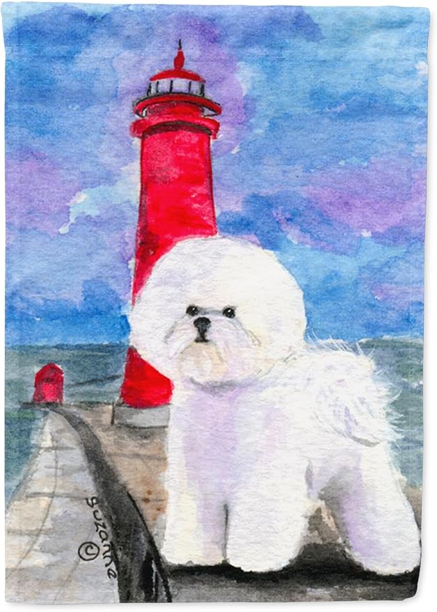 Caroline's Treasures SS8891GF Lighthouse with Bichon Frise Garden Flag Mailbox Flag Decorative Yard Flag Banner Outside Patio Artwork Yard Flower Beds, Garden Size, Multicolor