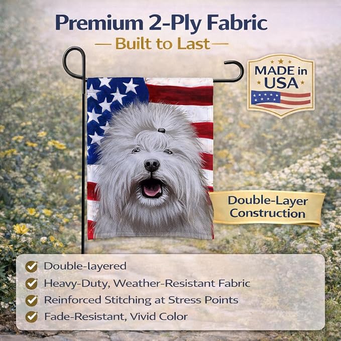 Caroline's Treasures CK6495GF Coton de Tulear Dog American Flag Garden Flag Mailbox Flag Decorative Yard Flag Banner Outside Patio Artwork Yard Flower Beds, Garden Size, Multicolor