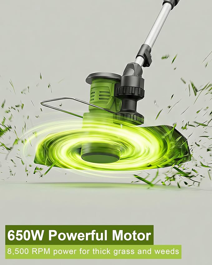 DEGGE Cordless Electric Weed Wacker, 2X 3.0Ah/ 21V/ 12" Battery Powered Weed Eater, 2 in 1 String Trimmer & Lawn Edger with Auto Feed, 650W Motor, 8 Spools for Yard Garden Sideway (Charger Included)