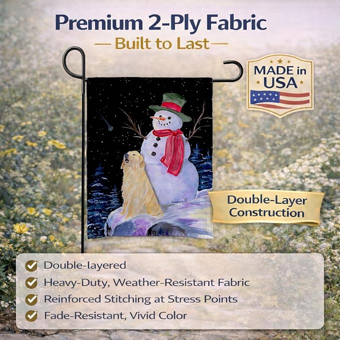 Caroline's Treasures SS8951GF Snowman with Golden Retriever Garden Flag Mailbox Flag Decorative Yard Flag Banner Outside Patio Artwork Yard Flower Beds, Garden Size, Multicolor