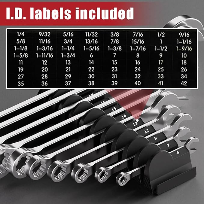 DEHOYI 48 pcs MAGNETIC Modular Wrench Organizers for Tool Drawers - Wrench Rack with Metric&SAE Labels, Perfect Tool Storage Holder with Magnet. Gift for mechanics (Black)