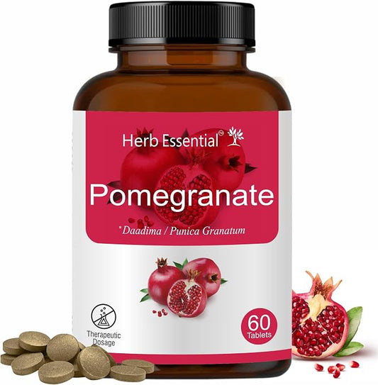 Herb Essential Pomegranate Extract Tablets 500mg, Natural Pomegranate Supplement, No Preservatives & Vegan Tablets for Daily Use- 60 Count Bottle (Pack of 1)