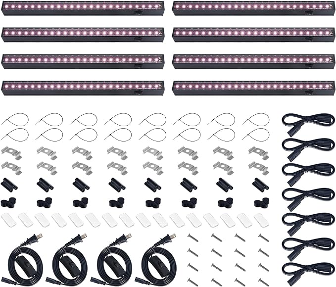 Barrina T5 Grow Lights, LED Grow Lights with Black Cover, Full Spectrum Grow Light Strips, 1ft Pinkish White Plant Lights for Indoor Plants, Greenhouses, Plant Displays, Linkable Design, 8 Packs