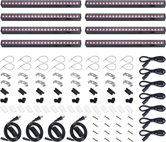 Barrina T5 Grow Lights, LED Grow Lights with Black Cover, Full Spectrum Grow Light Strips, 1ft Pinkish White Plant Lights for Indoor Plants, Greenhouses, Plant Displays, Linkable Design, 8 Packs