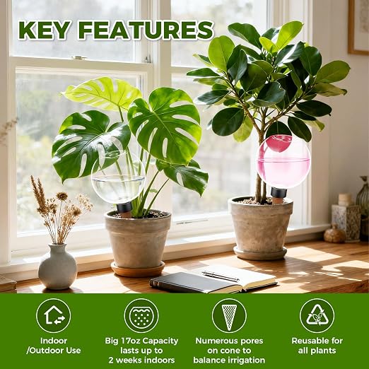 4 Pcs Self Watering Globes Plastic Automatic Watering Planter for Indoor Plants 17.5 oz drip Irrigation Watering Bulbs with Slow Release Control (Transparent)