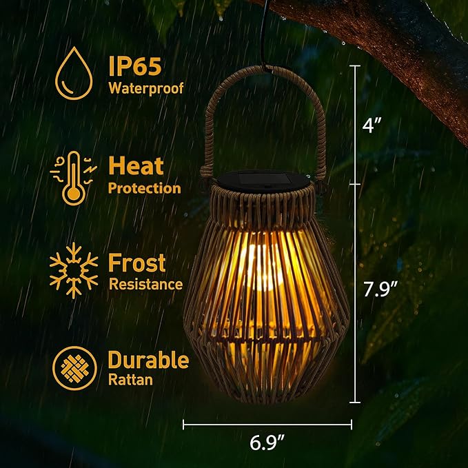 Solar Lanterns Outdoor Waterproof Rattan Solar Lights for Outside Garden Decor Mothers Day Gifts Hanging Lanterns Decoration Outside for Yard, Backyard, Patio Porch, Pathway Pack of 1