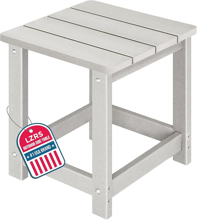 LZRS Patio Side Table, Heavy Duty HDPE Outdoor End Table with Wood Texture, Weatherproof Composite Table for Adirondack Chairs, Deck, Pool, Indoor/Outdoor, No Peeling or Cracking(Sand)