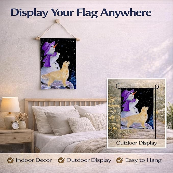Caroline's Treasures SS8950GF Snowman with Golden Retriever Garden Flag Mailbox Flag Decorative Yard Flag Banner Outside Patio Artwork Yard Flower Beds, Garden Size, Multicolor