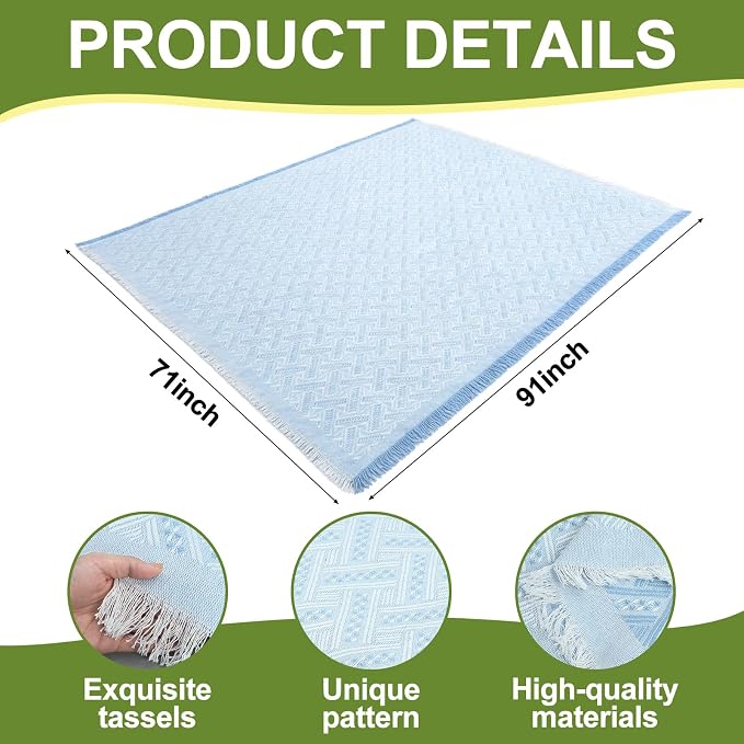 Hahafelt Extra Large Outdoor Picnic Blanket Oversize Beach Woven Cotton Yarn Blanket with Fringe Machine Washable Sandproof Portable for Spring Summer Camping Beach Park(Blue)