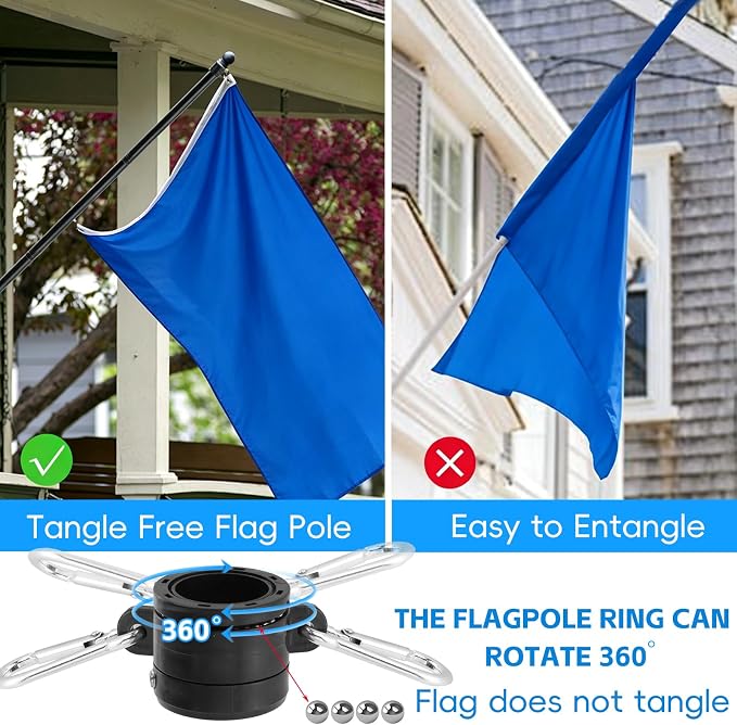 Oedema 4 FT Flag Pole Kit Heavy Duty Stainless Steel Flagpole Holder with Flag Pole Rings for Outside House, Porch, Yard, Black