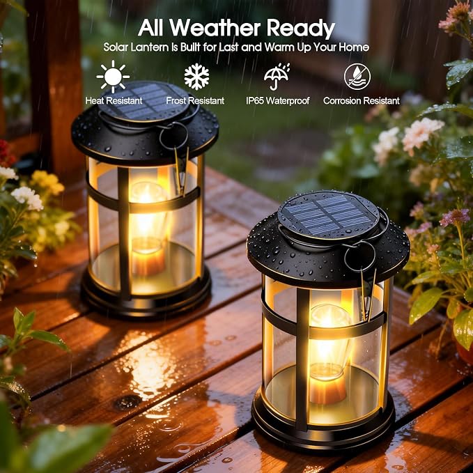 GARPAR Solar Lanterns Outdoor Waterproof, Hanging Solar Lights with Hook | Wall Mount Kit, Brighter LED, 1000mAh Battery, Bigger Solar Panel, Auto On/Off, for Garden, Yard, Patio, Porch Decor