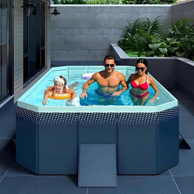 Foldable Pool, Hard Plastic Collapsible Pool, Large Non Inflatable Rectangle Pool Above Ground, Backyard Pool for Adults, Oversized Thickened, Easy Assembly (73.6 Inch)