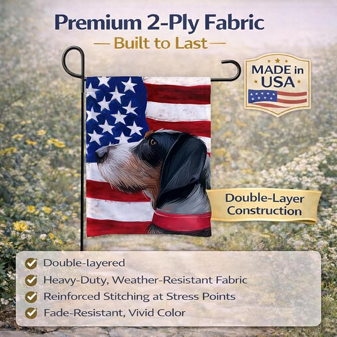 Caroline's Treasures CK6551GF Griffon Bleu de Gascogne American Flag Garden Flag Mailbox Flag Decorative Yard Flag Banner Outside Patio Artwork Yard Flower Beds, Garden Size, Multicolor
