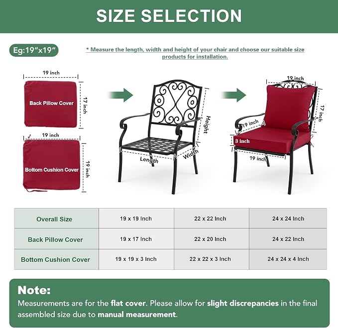 Summsun Outdoor Cushions for Patio Furniture, Double-Sided Waterproof Backrest and Seat Cushion Set with Removable Cover, 19 x 19 Inch, Red, Set of 2