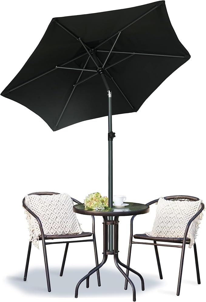 AMMSUN 6ft Patio Umbrella Outdoor Table Umbrellas with Push Button Tilt, UPF50+ Premium Steel Pole and Ribs for Deck, Lawn, Garden, Backyard & Pool (Black)