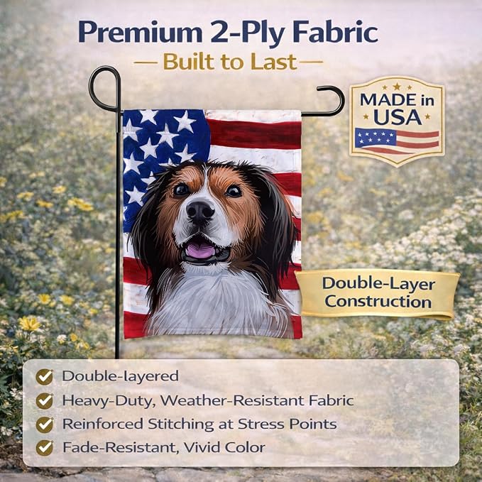 Caroline's Treasures CK6595GF Kooikerhondje American Flag Garden Flag Mailbox Flag Decorative Yard Flag Banner Outside Patio Artwork Yard Flower Beds, Garden Size, Multicolor