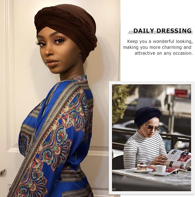 DRESHOW African Women Turban Caps Beanie Twist Headscarf Pre-Tied Twisted Braid Headwraps for Women Chemo Cancer Cap
