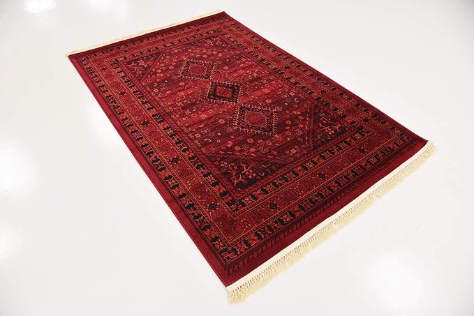 Unique Loom Tekke Collection Area Rug - Sheibani (4' 1" x 6' 1" Rectangle Red/Black)