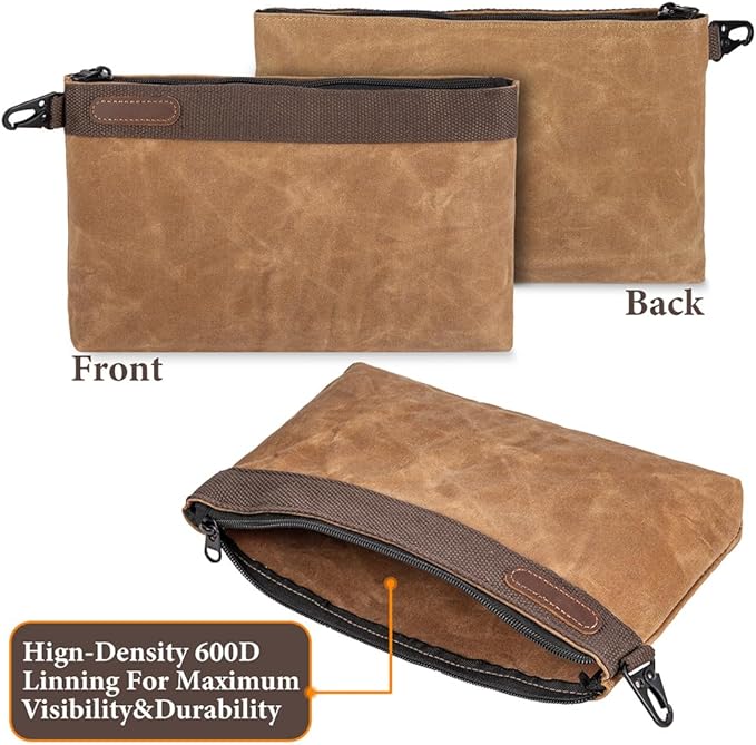 Waxed Canvas Tool Pouches 4 Pack – 11-Inch Heavy-Duty Zipper Tool Bags Set, Waterproof Utility Storage Pouches for Tools, Cables, Gear & Supplies – Rugged Tool Organizer Bags | Heavy Duty Zipper, Waterproof, Utility Organizer, Rugged Storage