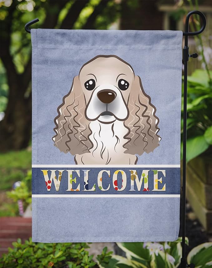 Caroline's Treasures BB1402GF Cocker Spaniel Welcome Garden Flag, Blue Mailbox Flag Decorative Yard Flag Banner Outside Patio Artwork Yard Flower Beds, Garden Size, Multicolor