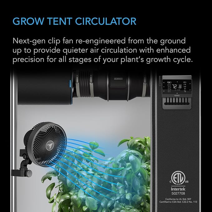 AC Infinity CLOUDRAY A6, Grow Tent Clip Fan 6” | Redesigned Long-Life EC Motor, 10 Dynamic Wind Speeds, IP-54 Weatherproof, Manual Swivel for Hydroponics Circulation Cooling