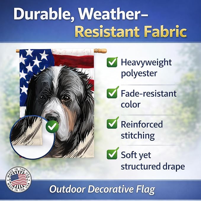 Caroline's Treasures CK6669CHF Pyrenean Mastiff Dog American Flag House Flag Large Porch Sleeve Pole Decorative Outside Yard Banner Artwork Wall Hanging, Polyester, House Size, Multicolor