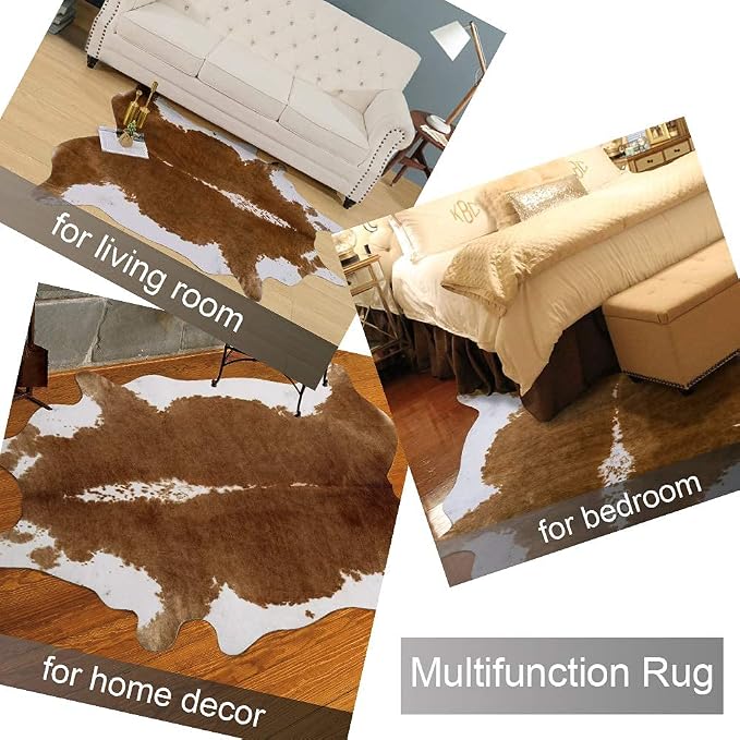 AROGAN Premium Faux Cowhide Rug 110 x70 cm/3.6 x 2.3 feet, Durable and Large Size Cow Print Rugs, Suitable for Bedroom Living Room Western Decor, Faux Fur Animal Cow Hide Carpet, Brown | Premium Cow Hide Carpet, Western Rug for Bedroom Living Room Deco...
