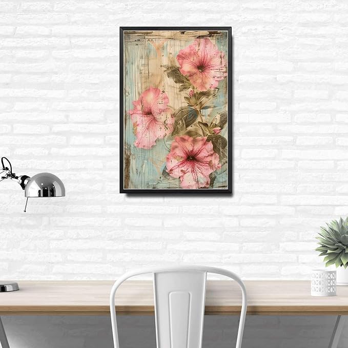 Metal Sign Tin Sign Vintage Wall Art Ruffled Petunias Tin Sign for Vintage Wall Art Rustic Petunia Lovers and Shabby Chic Interiors Boho Bedroom Decorations for Club 6×8 Inches with Metal Frame