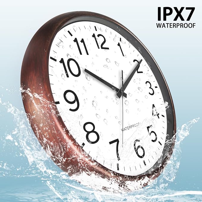 Caysie 16 Inch Sealed Large Outdoor Clock Waterproof, Silent Battery Operated Weatherproof Wall Clocks for Pool Patio Outside Home (Bronze)