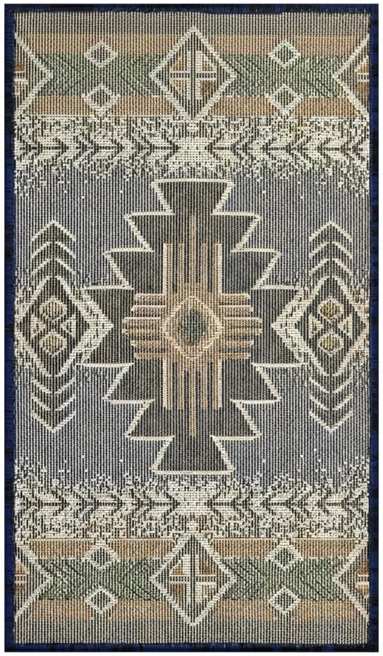 YHSF South West Native American Area Rug C318 - Easy Clean, Thick, Soft, Durable Native Tribal American Indian Inspired Rug for Bedroom/Living Room and More - Navy Blue, 16 Inches x 28 Inches