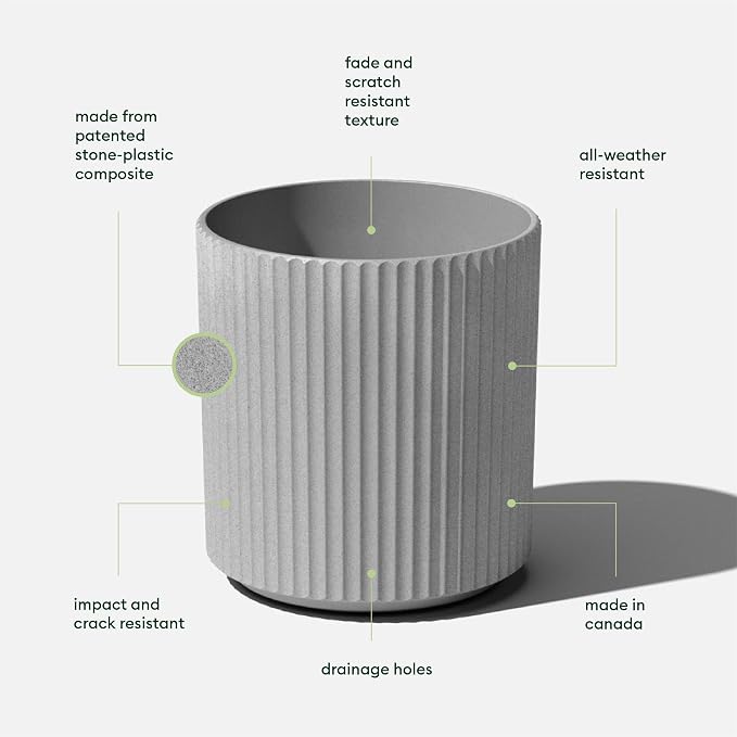Veradek Demi Series Round Planter for Porch, Patio, Backyard | Durable Plastic-Stone Composite Material | Modern Décor for Tall Plants, Flowers