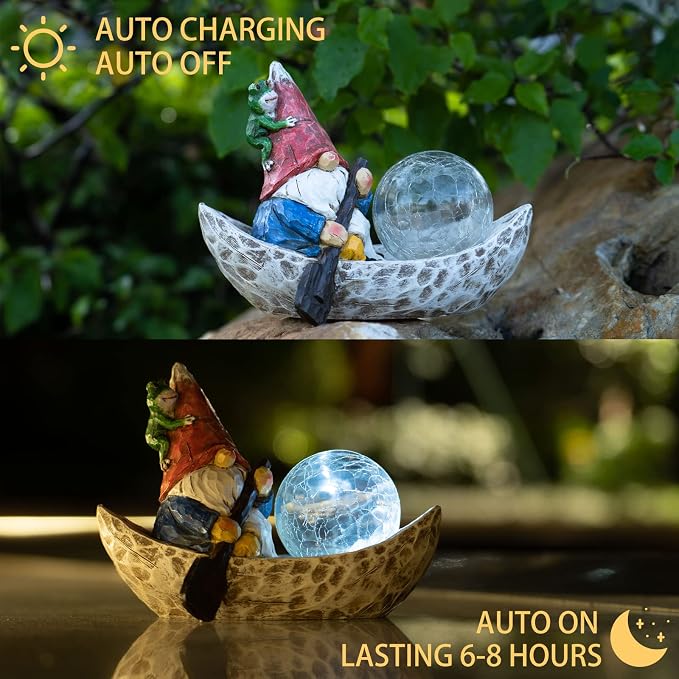 Rezpuao Garden Gnome Statue,Solar Gnomes Figurine,Outdoor Gnome Decor,Gnomes Decorations for Yard with Solar Light,Gnome Sculptures for Patio Lawn Ornaments