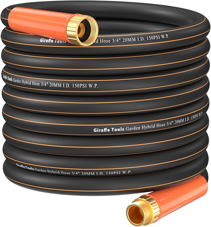 Giraffe Tools Garden Hose 75ft x 3/4", Heavy Duty Water Hose, Flexible, Hybrid Lightweight Hose, Male to Female Fittings, Burst 600 PSI
