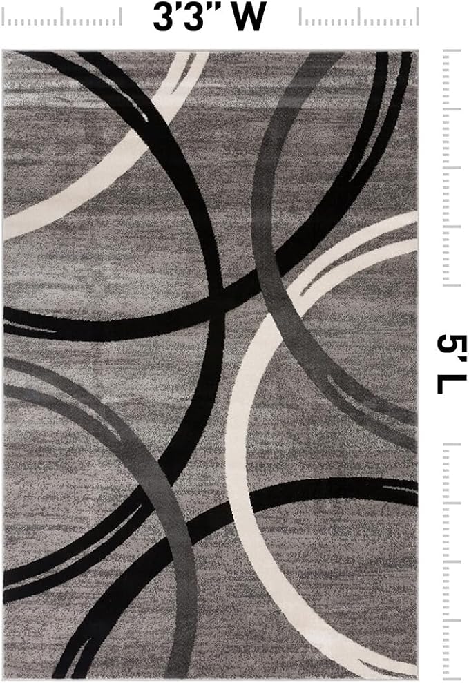 Rugshop Wavy Circles Fade-Resistant Living Room Area Rug Gray 3'3" x 5' | Rectangular, Size 3'3" x 5', Bedroom, Dining Room, Home Office, Kitchen, Entryway, Hallway, Nursery, Kids Room, Guest Room