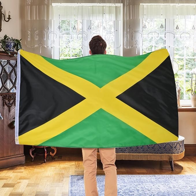 AhfuLife 2 Pcs Jamaica Flag Jamaican Flag 3x5 Ft, Large Jamaica National Flags for Outside - Double Side with Brass Eyelets for Jamaican Party Decorations, Bar Garden Street Decoration Indoor Outdoor