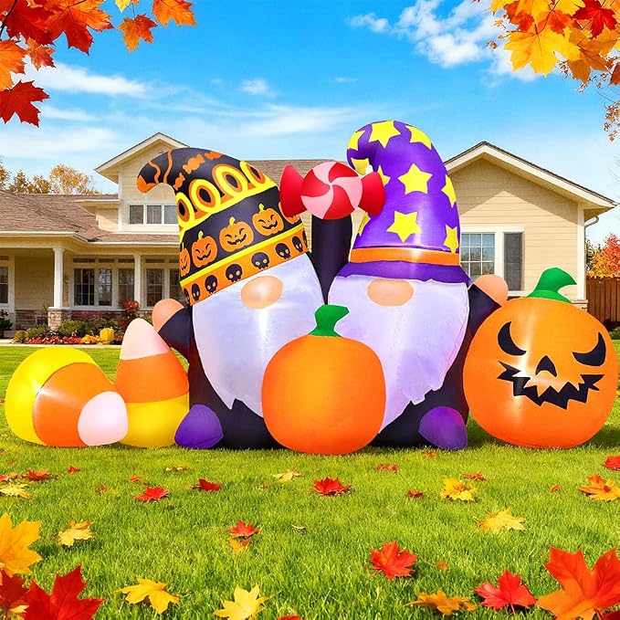 6FT Thanksgiving Inflatable Decoration, Built in LED Lights Blow Up Gnomes with Pumpkin/Sugar Decorations for Thanksgiving Party, Indoor, Outdoor, Garden, Yard Lawn Décor
