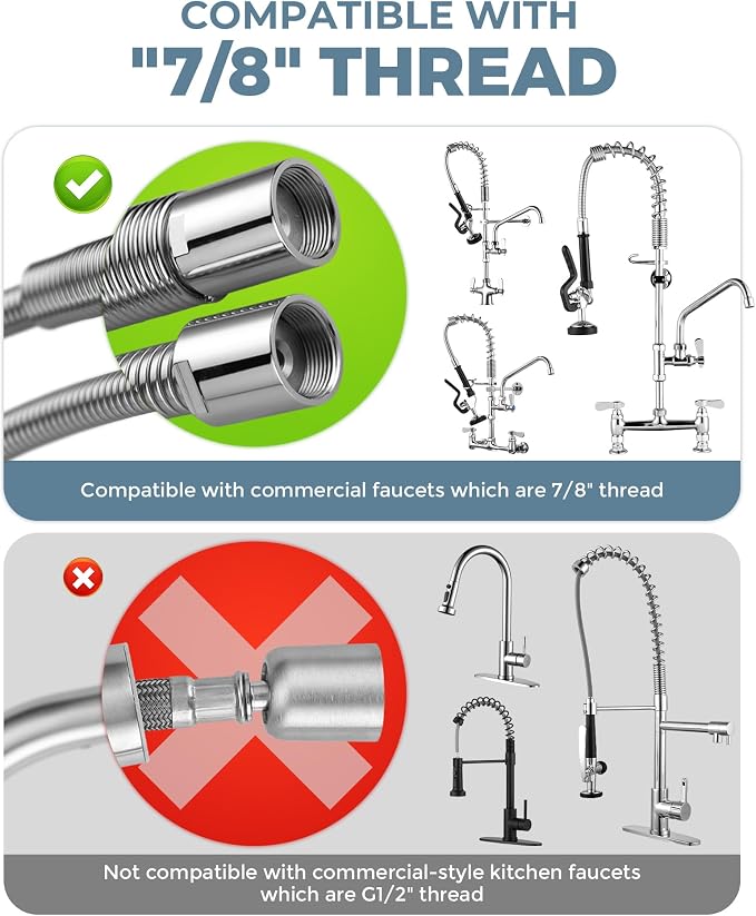 Commercial Sink Sprayer Head: 7/8"-20UNEF Black Pre Rinse Sprayer - 3.85 GPM High Pressure Pull Down Spray Head - Handheld Dish Sprayer Nozzle for Commercial Kitchen Faucet (Chrome Finished)
