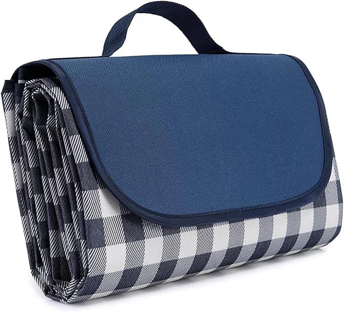 Wind Tour Waterproof Picnic Blanket with Carry Strap - Foldable Sandproof Outdoor Mat for Camping, Beach, Park - 59" x 71",Grey Grid (Single Mat)