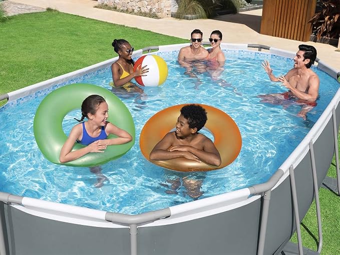 Bestway Power Steel Oval Frame Swimming Pool Set Dark Grey with Filter Pump and Accessories 488 x 305 x 107 cm